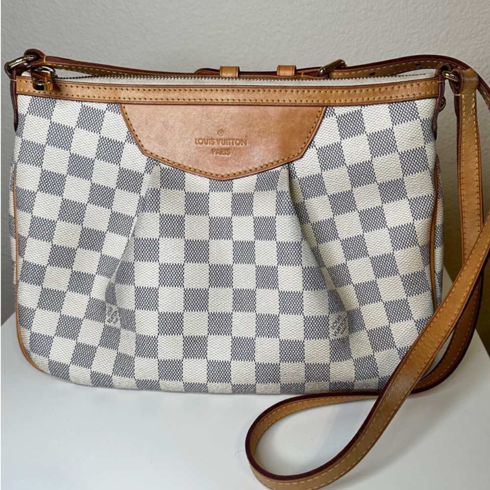 Louis Vuitton Damier Azur Canvas Crossbody with Brown Leather Trim